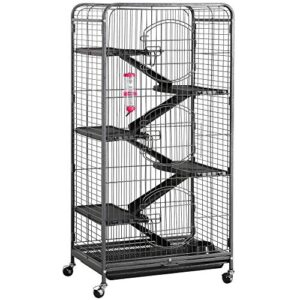 topeakmart large 6-tier ferret cage playpen, 52 inch metal small animals hutch with 3 doors/bowl/water bottle/tray, rolling pet home for lovely chinchilla/squirrel, black, easy assembly