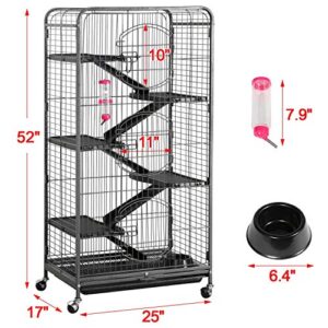Topeakmart Large 6-Tier Ferret Cage Playpen, 52 Inch Metal Small Animals Hutch with 3 Doors/Bowl/Water Bottle/Tray, Rolling Pet Home for Lovely Chinchilla/Squirrel, Black, Easy Assembly