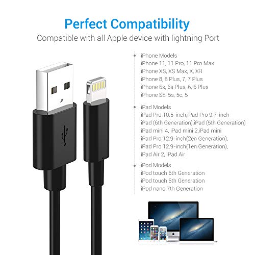 Nikolable Lightning Cable Certified iPhone Charger 3Pack 6ft Lighting to USB A Charging Cord Compatible with iPhone 14 13 12 11 Pro Max XS XR 8 Plus 7 Plus 6s Plus 5S iPad Pro and More, Black