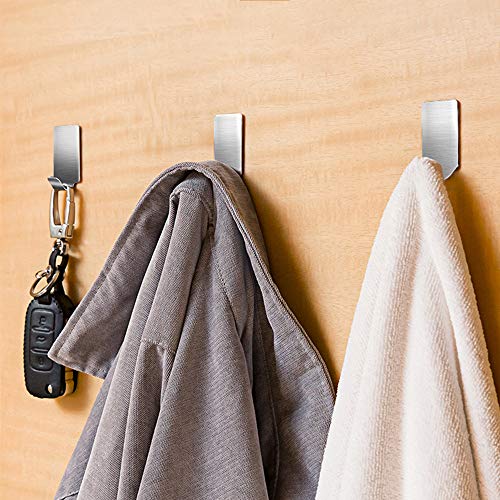 Adhesive Hooks, Wall Hooks Hangers Heavy Duty Waterproof Stainless Steel Sticky Hanger Hook for Kitchen Utensils, Keys, Robe, Coat, Towel, Bags-Bathroom, Home, Kitchen, Office