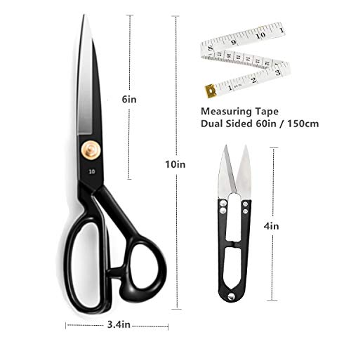 Left-Handed Sewing Scissors 10 Inch(25.5cm) - Fabric Dressmaking Shears, Lefty Tailor's Scissors for Cutting Fabric, Leather, Clothes, Paper, Raw Materials (Black)