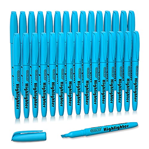 Shuttle Art Highlighters, 30 Pack Blue Highlighters Bright Colors, Chisel Tip Dry-Quickly Non-Toxic Highlighter markers for Adults Kids Highlighting in the Home School Office