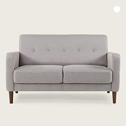 Mellow Adair Mid-Century Modern Loveseat/Sofa/Couch with Armrest Pockets, Tufted Linen Fabric, Light Grey