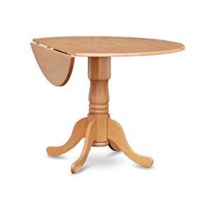 East West Furniture DLAB3-OAK-04 3Pc Round 42" Dining Room Table With Two 9-Inch Drop Leaves And 2 Parson Chair With Oak Leg And Linen Fabric Light Fawn, 3 Pieces