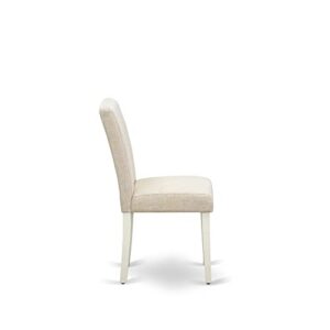 East West Furniture ANAB5-LWH-02 5Pc Round 36" Table and 4 Parson Chair White Leg and Linen Fabric Light Beige