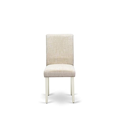 East West Furniture ANAB5-LWH-02 5Pc Round 36" Table and 4 Parson Chair White Leg and Linen Fabric Light Beige