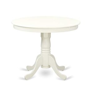 East West Furniture ANAB5-LWH-02 5Pc Round 36" Table and 4 Parson Chair White Leg and Linen Fabric Light Beige
