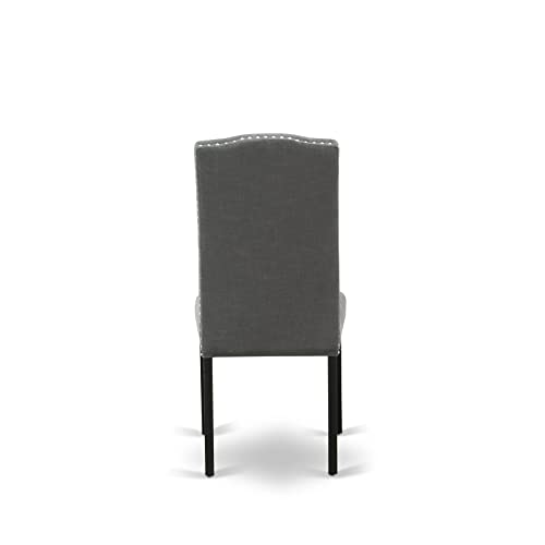 East West Furniture DLEN5-BLK-20 5Pc Round 42" Kitchen Table With Two 9-Inch Drop Leaves And Four Parson Chair With Black Leg And Linen Fabric Dark Gotham Grey, 5