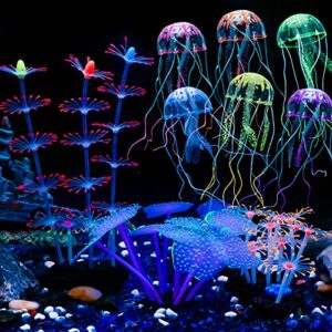uniclife 4 pack fish tank decorations glowing effect aquarium décor small silicone artificial jellyfish coral plant ornament