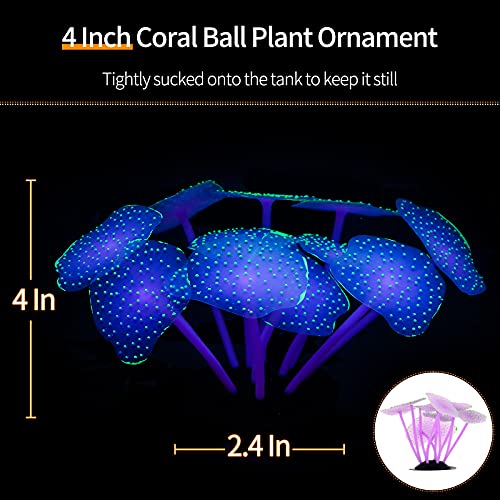 Uniclife 4 Pack Fish Tank Decorations Glowing Effect Aquarium Décor Small Silicone Artificial Jellyfish Coral Plant Ornament