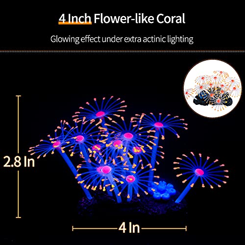 Uniclife 4 Pack Fish Tank Decorations Glowing Effect Aquarium Décor Small Silicone Artificial Jellyfish Coral Plant Ornament