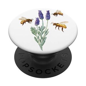 watercolor honey bee lavender flower on white popsockets popgrip: swappable grip for phones & tablets