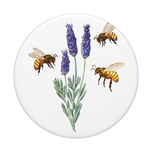 Watercolor Honey Bee Lavender Flower on White PopSockets PopGrip: Swappable Grip for Phones & Tablets