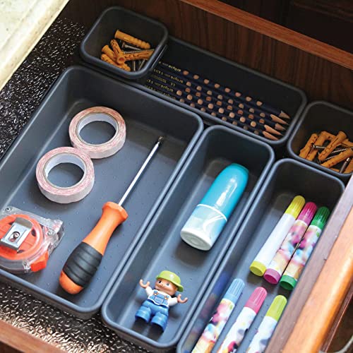 Set of 22 Interlocking Desk Drawer Organizer Tray Dividers Plastic Shallow Narrow Drawers Organizers Separators and Storage Bins Container for Kitchen Bathroom Makeup Office Vanity Bedroom Dresser