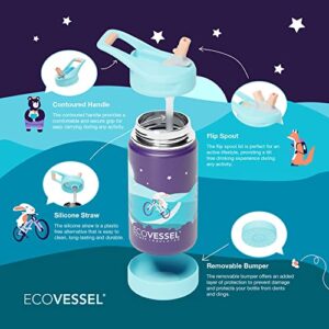 EcoVessel FROST Stainless Steel Kids Water Bottle with Straw Lid, Leak Proof Bottle with Carry Handle & Bottle Bumper, Kids Water Bottle For School - 12oz (Unicorn)