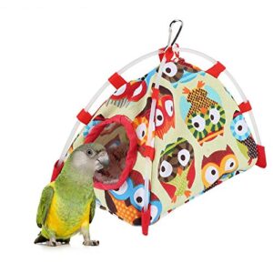 Sheens Parrot Hut Windproof House Bird Hanging Hammock Toy for Parakeet Cockatiel Cockatoo Conure(Owl S)