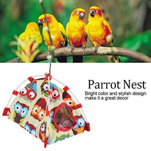 Sheens Parrot Hut Windproof House Bird Hanging Hammock Toy for Parakeet Cockatiel Cockatoo Conure(Owl S)