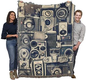 pure country weavers vintage cameras blanket by thomas brown - gift photography tapestry throw woven from cotton - made in the usa (72x54)