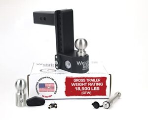 weigh safe adjustable trailer hitch ball mount - 8" drop hitch for 2.5" receiver w/ 2 pc keyed alike lock set, premium steel trailer tow hitch w/built in weight scale for anti sway, 22,000 lbs gtw