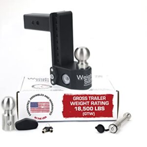 Weigh Safe Adjustable Trailer Hitch Ball Mount - 8" Drop Hitch for 2.5" Receiver w/ 2 pc Keyed Alike Lock Set, Premium Steel Trailer Tow Hitch w/Built in Weight Scale for Anti Sway, 22,000 lbs GTW