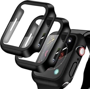 [2 pack] compatible for apple watch 42mm series3/2/1 tempered glass screen protector with hard black case, ymhml full coverage easy installation bubble-free cover for iwatch accessories