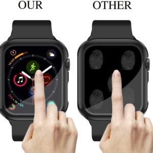 [2 Pack] Compatible for Apple Watch 42mm Series3/2/1 Tempered Glass Screen Protector with Hard Black Case, YMHML Full Coverage Easy Installation Bubble-Free Cover for iWatch Accessories