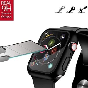 [2 Pack] Compatible for Apple Watch 42mm Series3/2/1 Tempered Glass Screen Protector with Hard Black Case, YMHML Full Coverage Easy Installation Bubble-Free Cover for iWatch Accessories