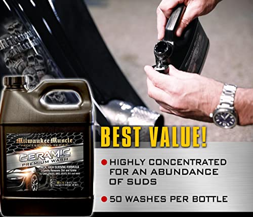 Milwaukee Muscle Car Wash - Includes One, 50 Fl Oz Bottles of Professional Ceramic Car Wash Soap - Car Cleaner for Auto, Cars, Motorcycles, RV's and Boats - pH Neutral Formula - Rejuvenates Paint and Ceramic Coating for Cars