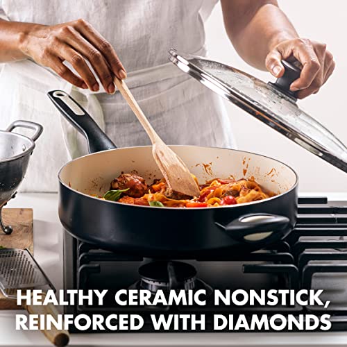 GreenPan Rio Healthy Ceramic Nonstick 5QT Saute Pan Jumbo Cooker with Helper Handle and Lid, PFAS-Free, Dishwasher Safe, Black