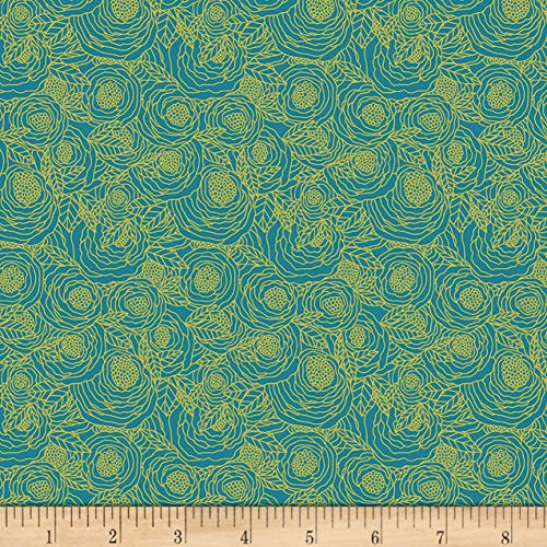 Art Gallery Fabrics Art Gallery Sage Primrose Field Fabric, Dark Teal