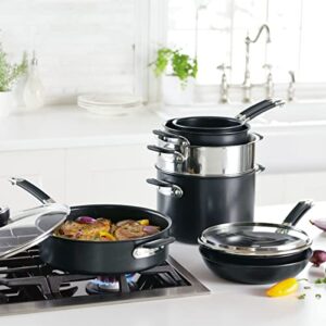 Anolon Smart Stack Hard Anodized Nonstick Cookware, 11 Piece Set, Black