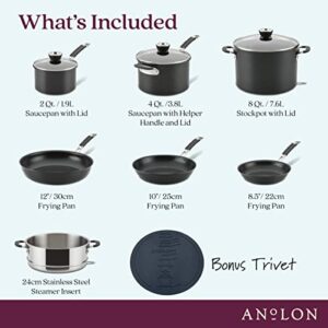 Anolon Smart Stack Hard Anodized Nonstick Cookware, 11 Piece Set, Black