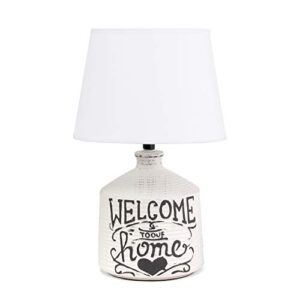 Simple Designs LT1066-HME Welcome Home Ceramic Farmhouse Table Lamp, White