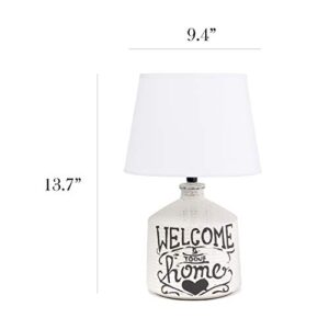 Simple Designs LT1066-HME Welcome Home Ceramic Farmhouse Table Lamp, White