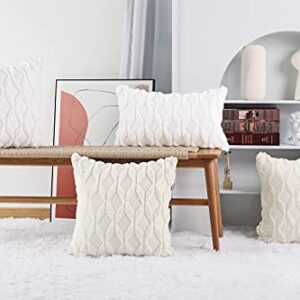 MADIZZ Set of 2 Soft Plush Short Wool Velvet Decorative Throw Pillow Covers 18x18 inch Beige Square Luxury Style Cushion Case Pillow Shell for Sofa Bedroom