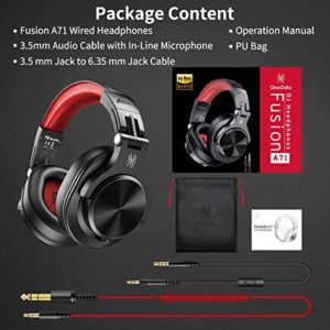 OneOdio A71 Hi-Res Studio Recording Headphones - Wired Over Ear Headphones with SharePort, Professional Monitoring & Mixing Foldable Headphones with Stereo Sound (Red)