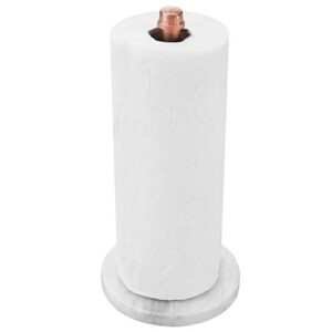 MyGift Copper Tone Metal Industrial Pipe Paper Towel Holder Countertop with Round White Marble Base, Kitchen Upright Paper Towel Dispenser Rack