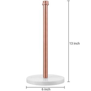 MyGift Copper Tone Metal Industrial Pipe Paper Towel Holder Countertop with Round White Marble Base, Kitchen Upright Paper Towel Dispenser Rack