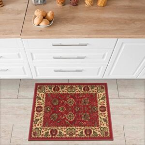ottomanson machine washable oriental design non-slip rubberback 2x3 traditional area rug for living room, bedroom, kitchen, 2'3" x 3', red