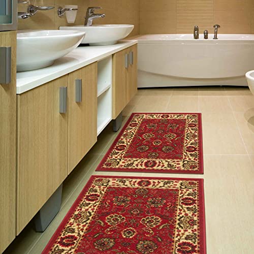 Ottomanson Machine Washable Oriental Design Non-Slip Rubberback 2x3 Traditional Area Rug for Living Room, Bedroom, Kitchen, 2'3" x 3', Red