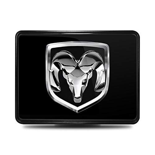 iPick Image, Compatible with - RAM Head Logo UV Graphic Black Metal Face-Plate on ABS Plastic 2 inch Tow Hitch Cover