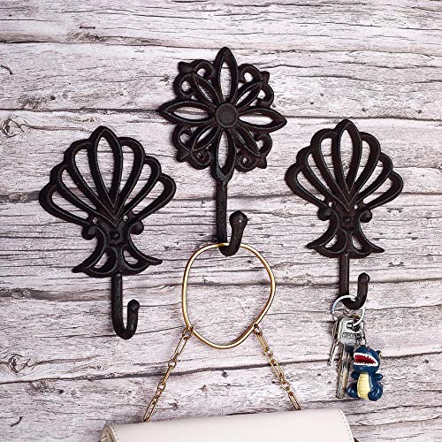 Decorative Large Heavy Duty Wall Hooks.Shabby Chic Cast Iron Vintage Rustic Hanging Wall Hooks Pack of 3 (Antique Black)