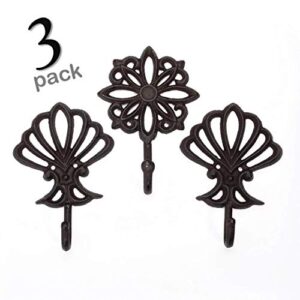 Decorative Large Heavy Duty Wall Hooks.Shabby Chic Cast Iron Vintage Rustic Hanging Wall Hooks Pack of 3 (Antique Black)
