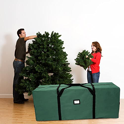 OurWarm Christmas Tree Storage Bag Extra Large Heavy Duty Storage Containers with Reinforced Handles Zipper for 7.5ft Artificial Tree, 50" x 15" x 20" 600D Oxford Xmas Holiday Tree Storage Bag, Green