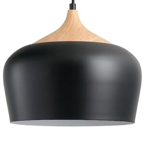 karmiqi farmhous pendant lights led bulb included black pendant lights kitchen island with metal and faux wood shade, pendant hanging light fixtures for kitchen, dining room, living rooms,hallway