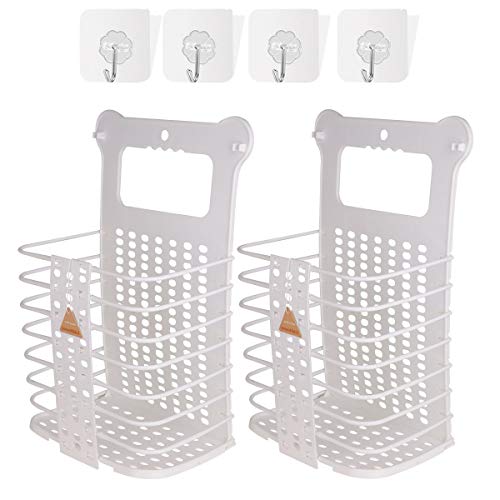 Large Laundry Basket Collapsible Hanging Laundry Basket with Handles Tall Plastic Dirty Laundry Basket Storage for Women Kid's Room Kitchen College Dorm - 2 Pack/White