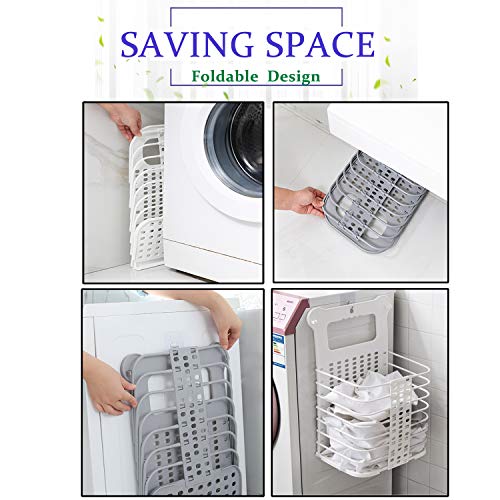 Large Laundry Basket Collapsible Hanging Laundry Basket with Handles Tall Plastic Dirty Laundry Basket Storage for Women Kid's Room Kitchen College Dorm - 2 Pack/White