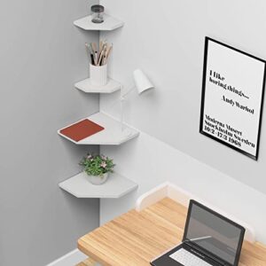 WELLAND 7-Inch Floating Corner Shelves Set of 2, Wall Mounted Storage Shelf with White Finish for Bedroom, Living Room, Bathroom, Display Shelf for Small Plant, Photo Frame, Toys and More