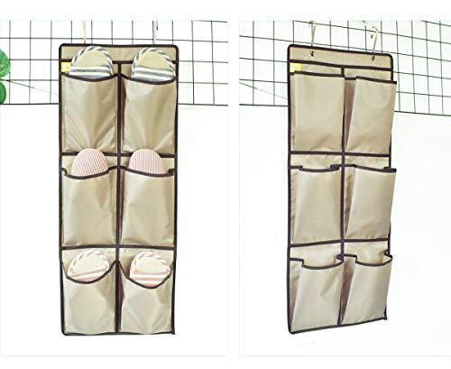 HeyToo Over The Door Shoe Organizer 6 Large Oxford Fabric Pockets Accessory Storage Hanging Narrow Closet Wall Light Grey