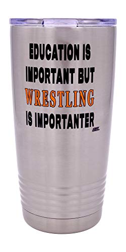 Rogue River Tactical Funny Wrestling 20 Oz. Travel Tumbler Mug Cup w/Lid Education Important Wrestler Gift Idea